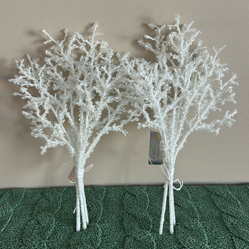 Rachel Zoe White Crystal Sprays Silver Glitter Snow Covered NEW
